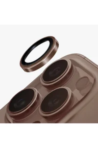 Uniq iPhone 16 Pro Max Optix Çelik Çerçeveli Sapphire Kamera Lens Koruyucu - Gold