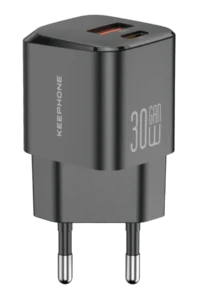 Keephone GaN Wall CH23091 30W 1 Adet Type-C ve 1 Adet USB Çıkışlı GaN Şarj Cihazı - Siyah